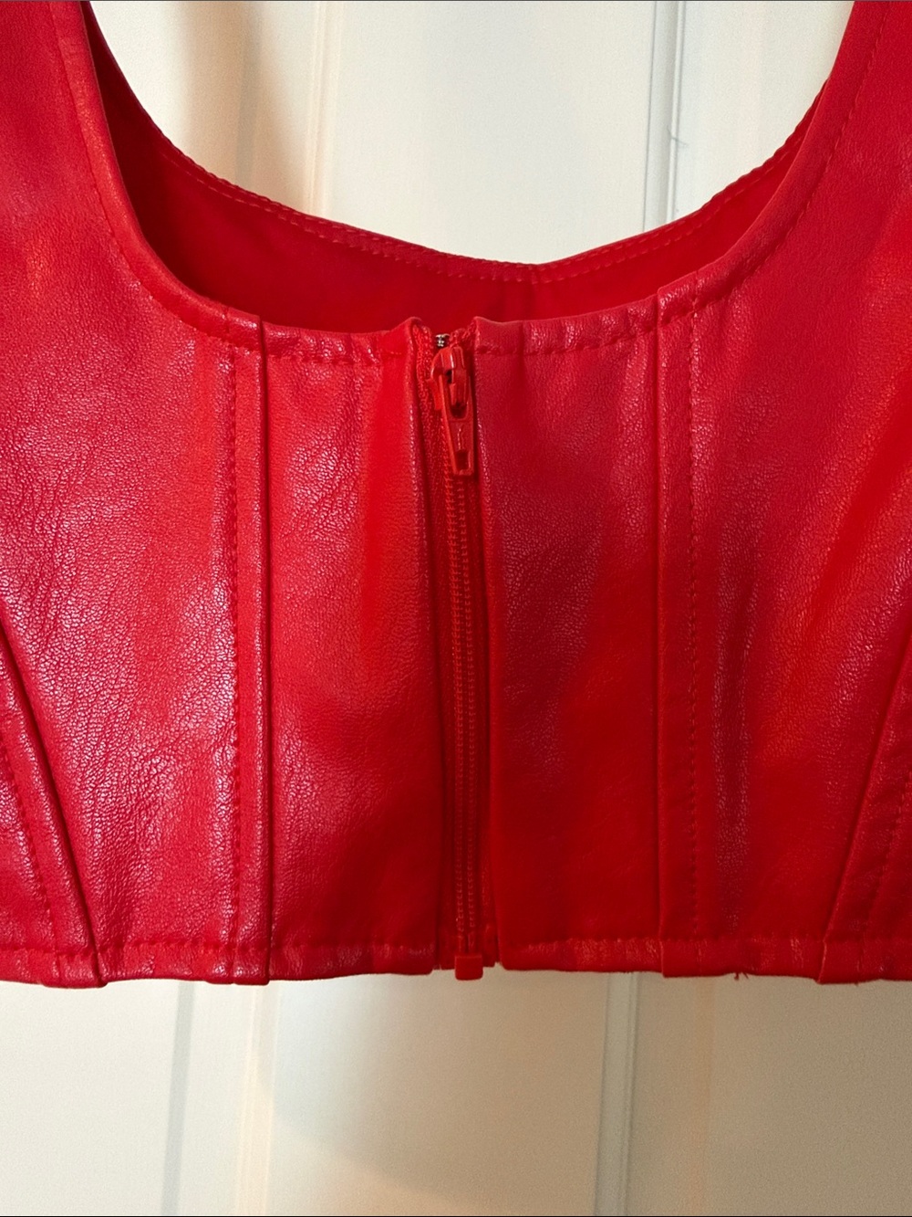 Amanda Uprichard Vibrant Red Faux Leather Crop/Bra Tank - Picture 5 of 9